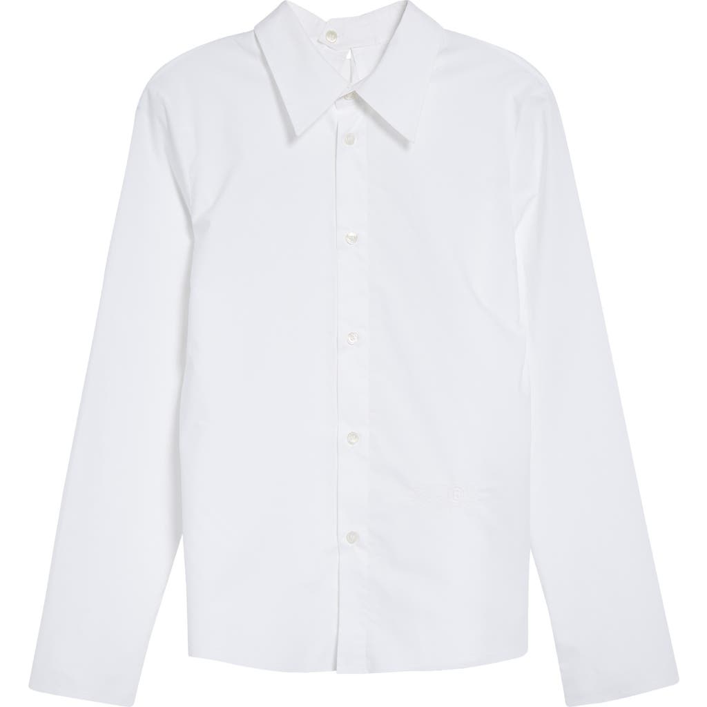 Mm6 Maison Margiela Frayed Hem Poplin Button-up Shirt In White