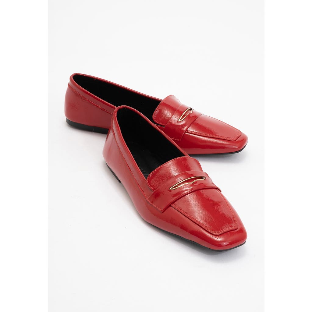 Forever & Always Shoes Iridessa Leather Flat Loafers In Red Patent Leather