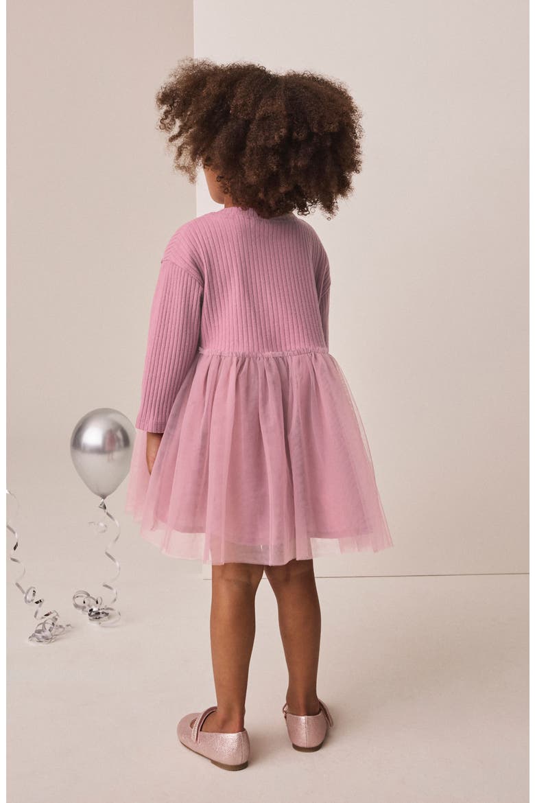 Kids' Pretty Jersey Rib & Mesh Dress, Alternate, color, PURPLE