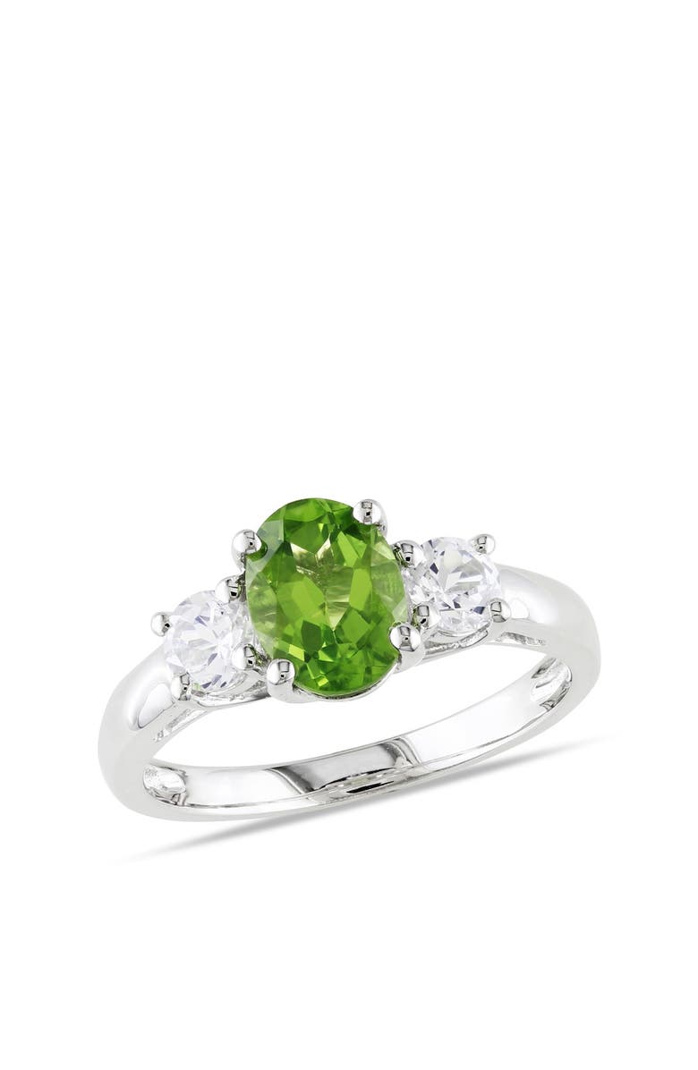 DELMAR Sterling Silver Peridot & Created White Sapphire Three-Stone Ring, Alternate, color, Green