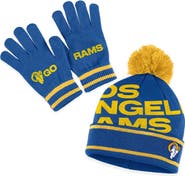 WEAR by Erin Andrews Women's WEAR by Erin Andrews  Royal Los Angeles Rams Double Jacquard Cuffed Knit Hat with Pom and Gloves Set