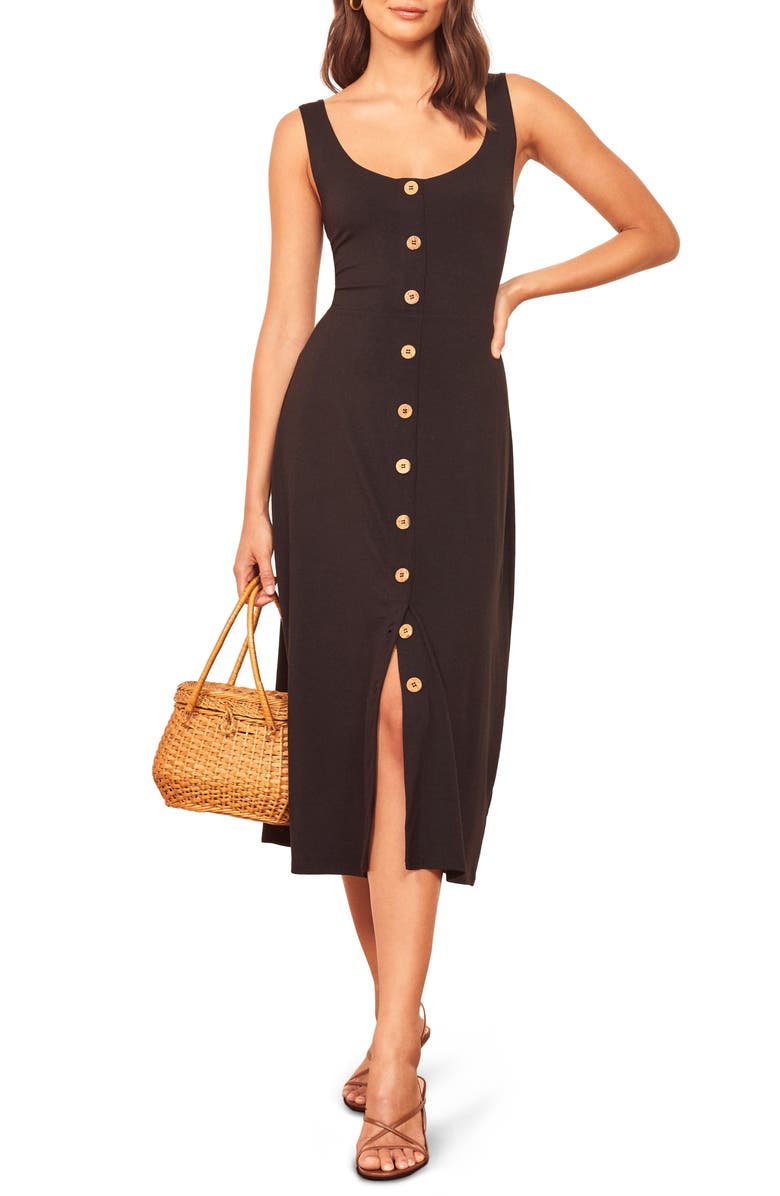 Reformation Ari Button Front Stretch Tencel<sup>®</sup> Lyocell Dress, Main, color, 