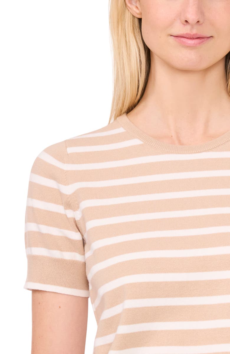 CeCe Stripe Short Sleeve Cotton Sweater, Alternate, color,