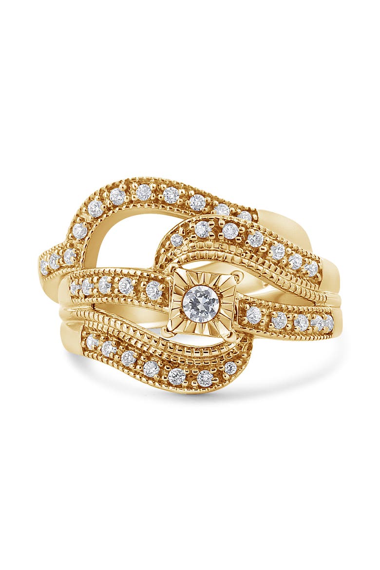 Silver 1/3 Cttw Diamond Crisscross Engagement Ring Bridal Set, Alternate, color, Yellow