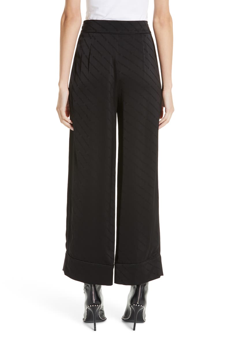Logo Jacquard Wide Leg Pajama Pants, Alternate, color, BLACK