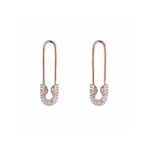 Pave Safety Pin Earring Jewelled Sterling Silver
