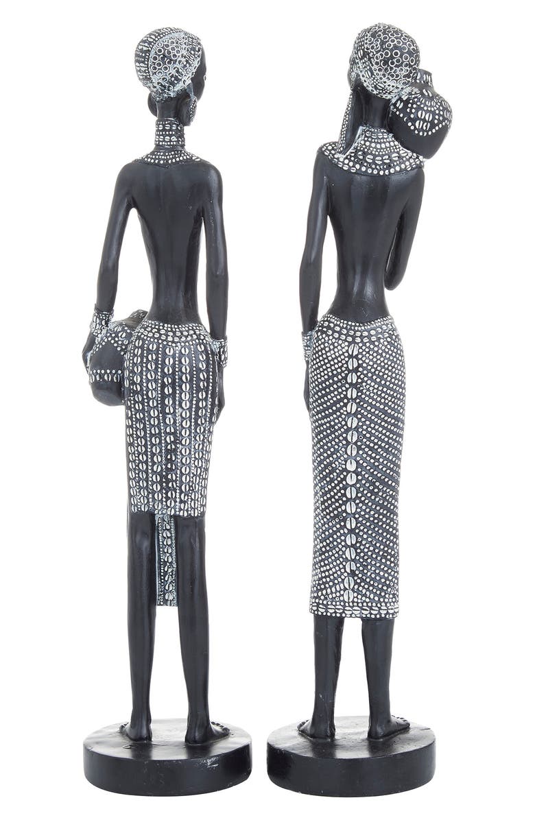 VIVIAN LUNE HOME Black Polystone Standing Woman Sculpture with Intricate Detail - Set of 2, Alternate, color, Black