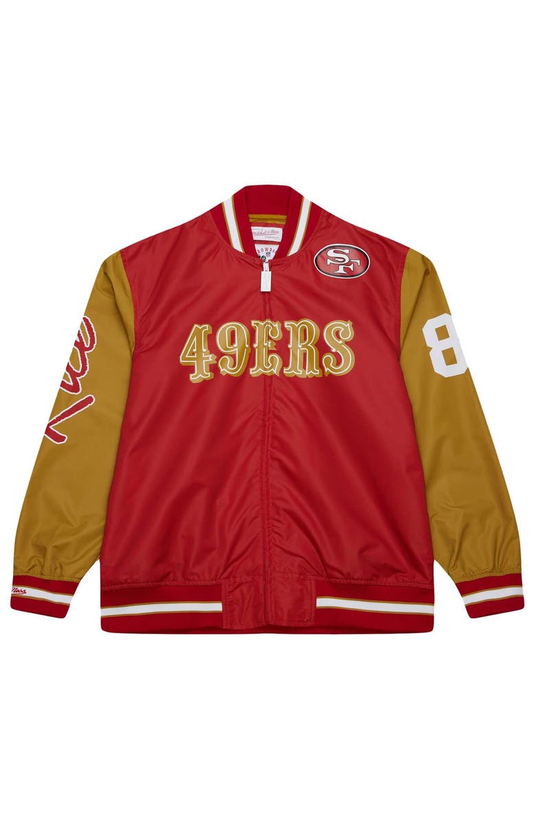 Mitchell & Ness Men's Mitchell & Ness Jerry Rice Scarlet San Francisco 49ers Retired Player Graphic Full-Zip Satin Jacket, Alternate, color, Scarlet