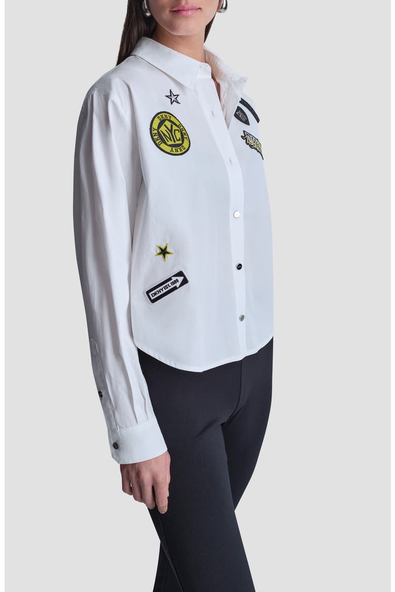 Patch Detail Cotton Button-Up Shirt, Alternate, color, WHITE