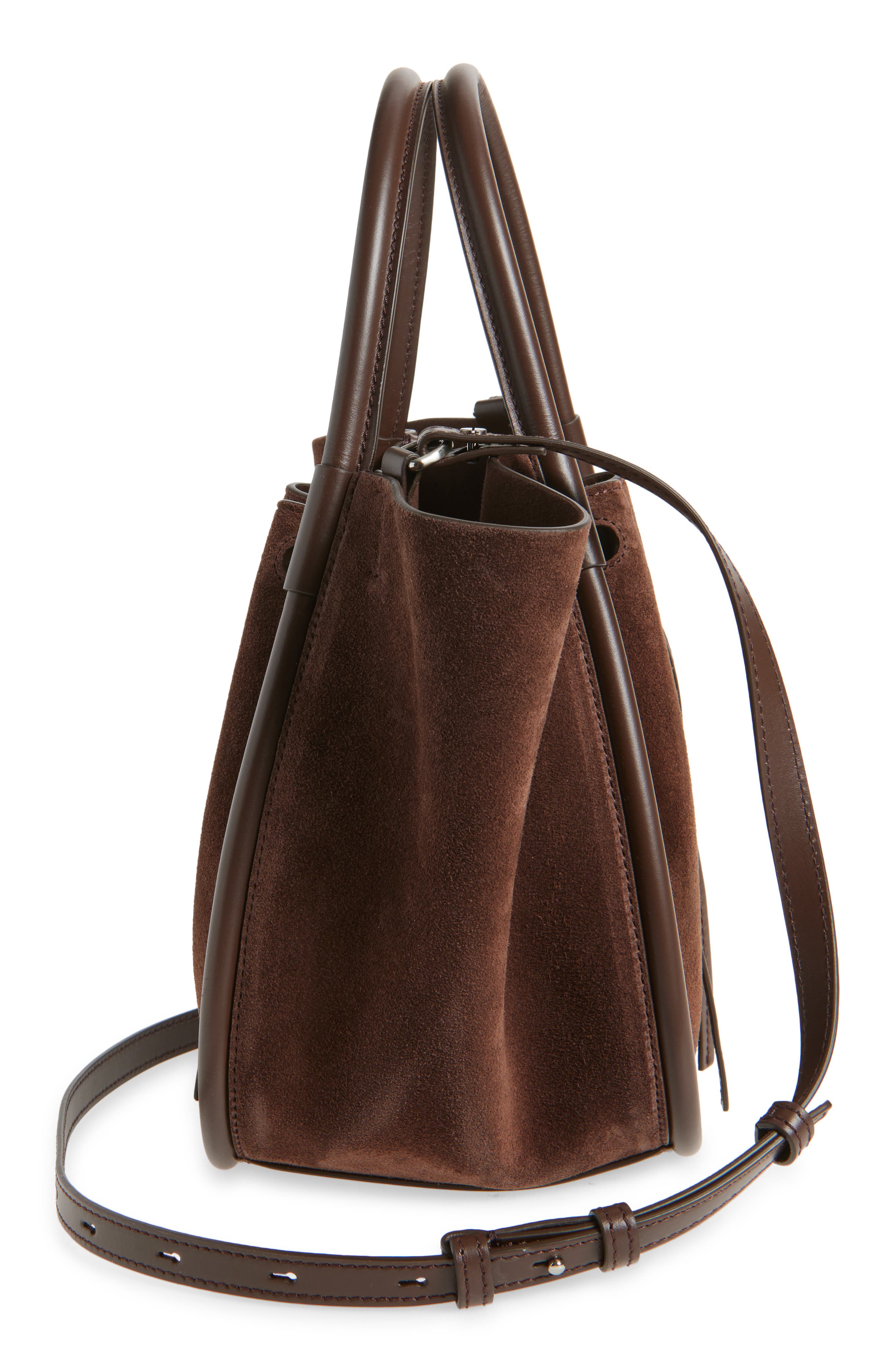 Proenza Schouler Small Ruched Suede Tote, Alternate, color, Chocolate