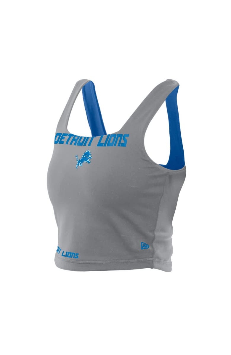 New Era Women's New Era Blue/Gray Detroit Lions Reversible Cropped Sport Classics Tank Top, Alternate, color,