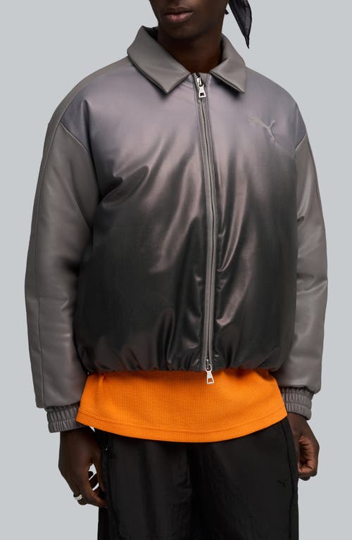 Puma Oversize Faux Leather Bomber Jacket In Gray