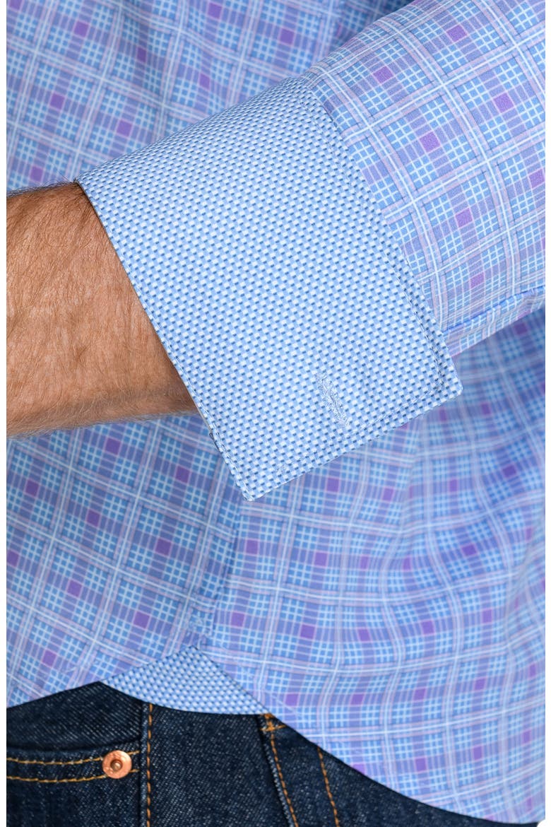 Slim Fit Plaid Stretched Button Up Shirt, Alternate, color, BLUE PURPLE