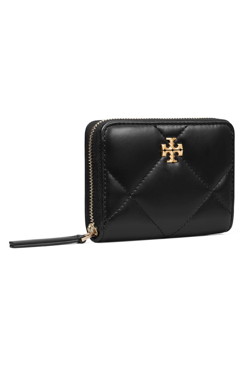 Small Kira Diamond Quilted Leather Zip Wallet, Alternate, color, BLACK