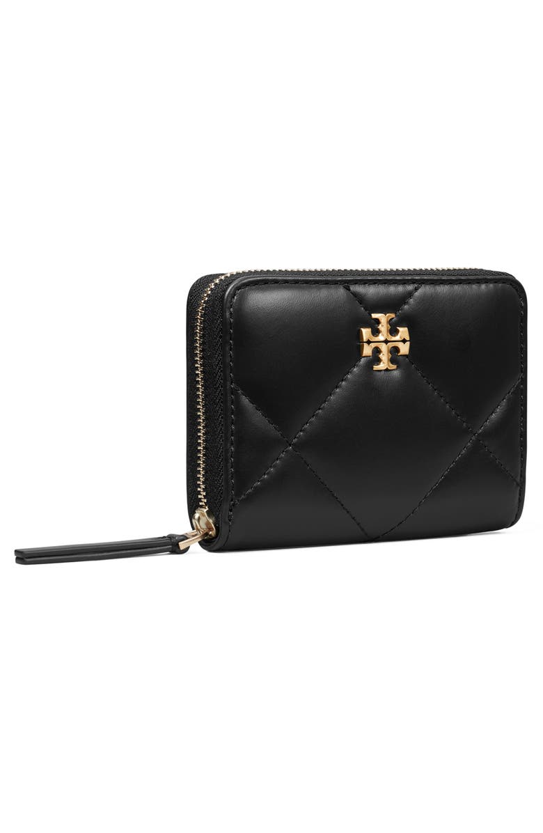Tory Burch Small Kira Diamond Quilted Leather Zip Wallet, Alternate, color, Black