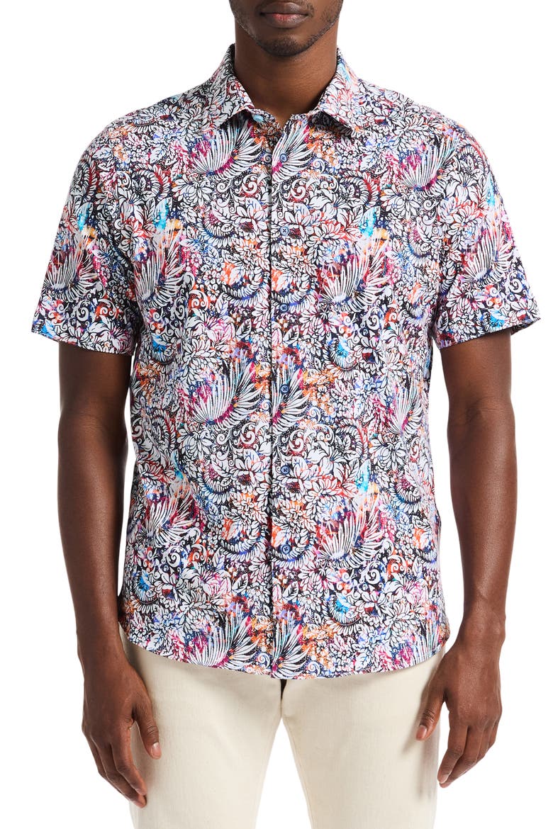 Alan Short Sleeve Stretch Cotton Button-Up Shirt, Main, color, BLUE