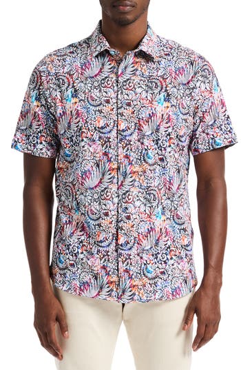 Shop Robert Graham Alan Short Sleeve Stretch Cotton Button-up Shirt In Blue
