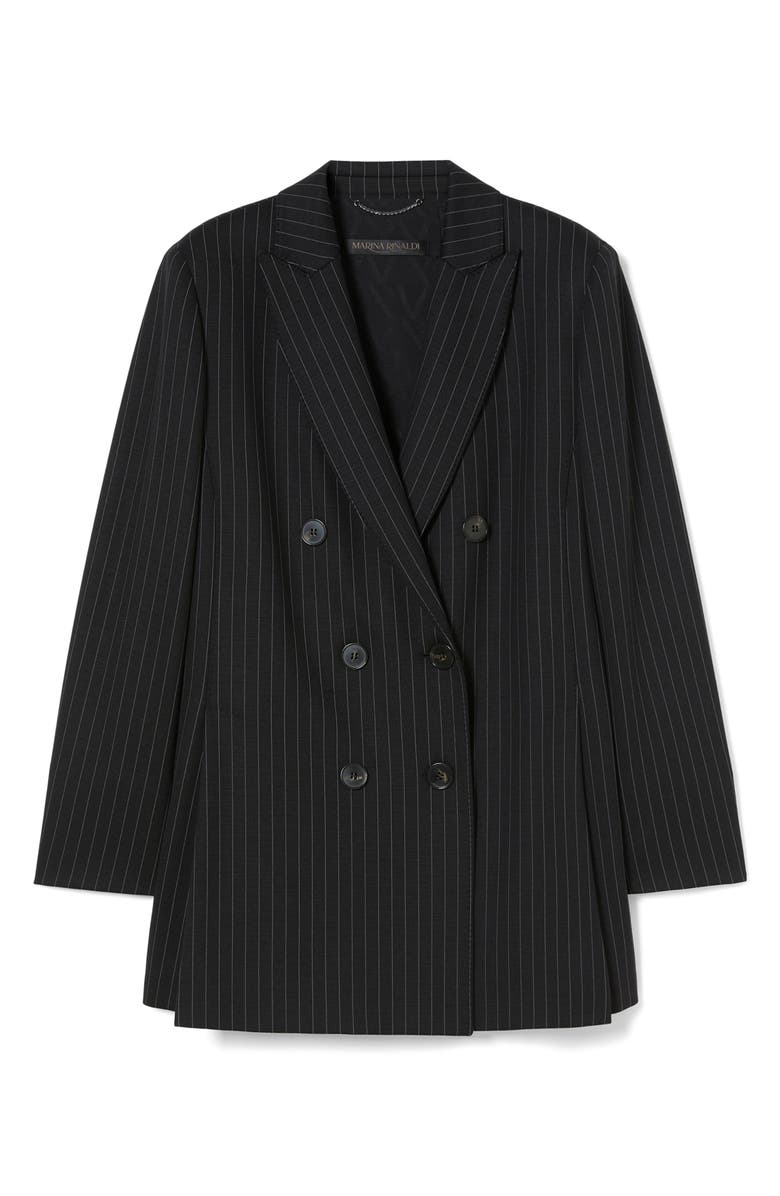 Marina Rinaldi Barbra Pinstripe Stretch Jersey Jacket, Alternate, color, Black