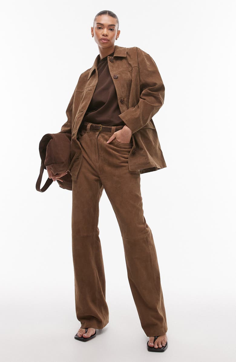 Topshop High Break Faux Suede Trench Coat, Alternate, color, 