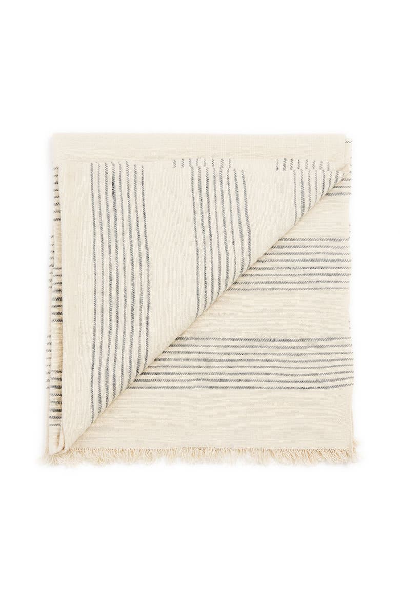 Silica Chalk Off White And Gray Stripes Pattern Soft Handwoven Merino Throw, Main, color, White/Gray
