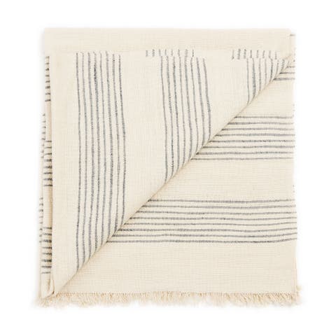 Silica Chalk Off White And Gray Stripes Pattern Soft Handwoven Merino Throw