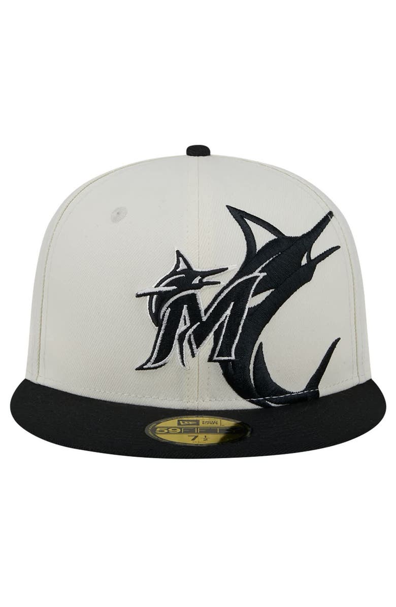 New Era Men's New Era Cream/Black Miami Marlins Lonestar 59FIFTY Fitted Hat, Alternate, color,
