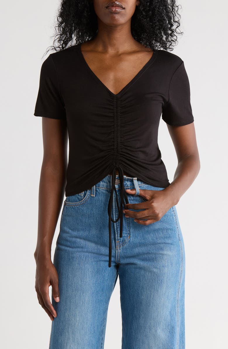 matty m. Drawstring Ruched Front Top, Main, color, Black