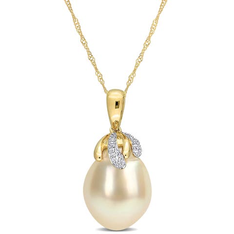 Cultured Pearl & Diamond Pendant Necklace 14k