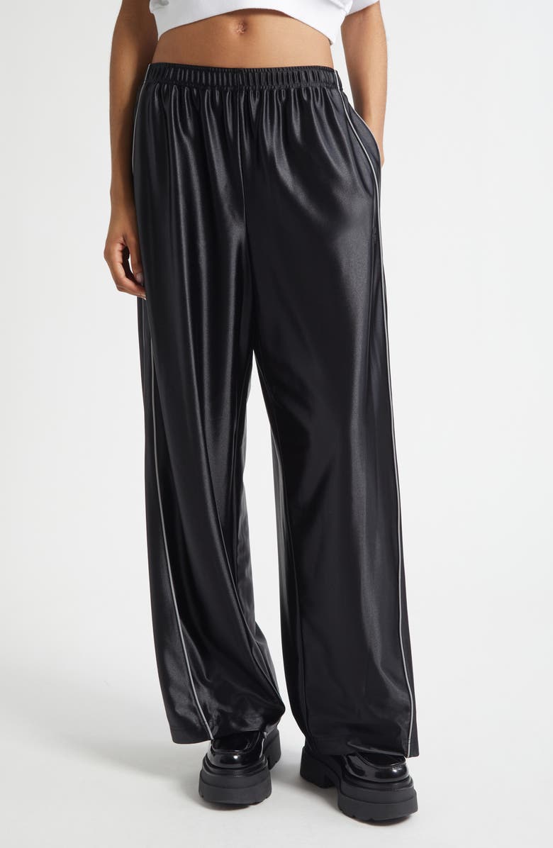 Alexander Wang Reflective Piping Stretch Faille Track Pants, Main, color, Black