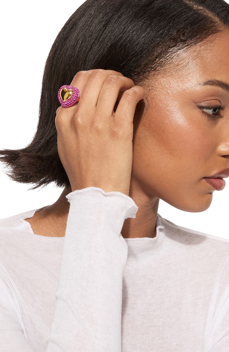 Kurt Geiger London Pavé Crystal Heart Cocktail Ring, Alternate, color, Gold/ Pink