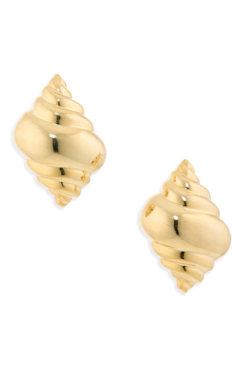 Goldtone Shell Stud Earrings, Main, color, GOLD