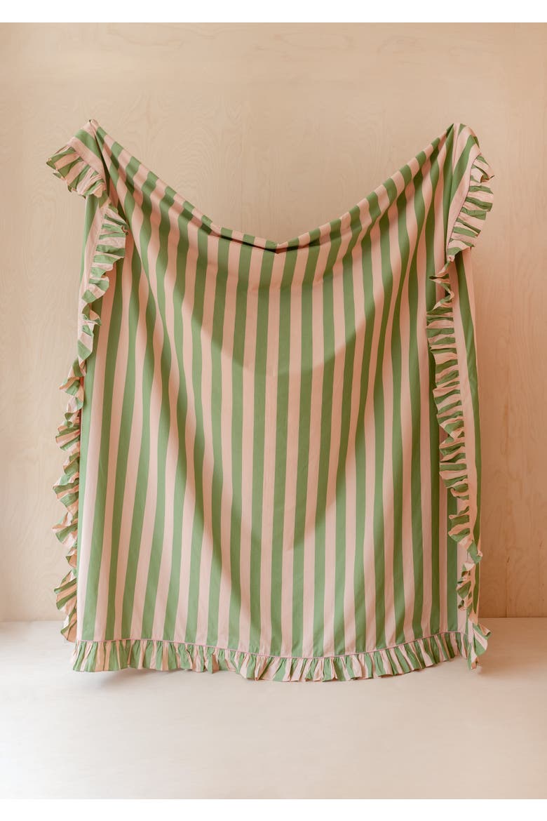 Cotton Ruffle Bedding Set, Alternate, color, Green Stripe