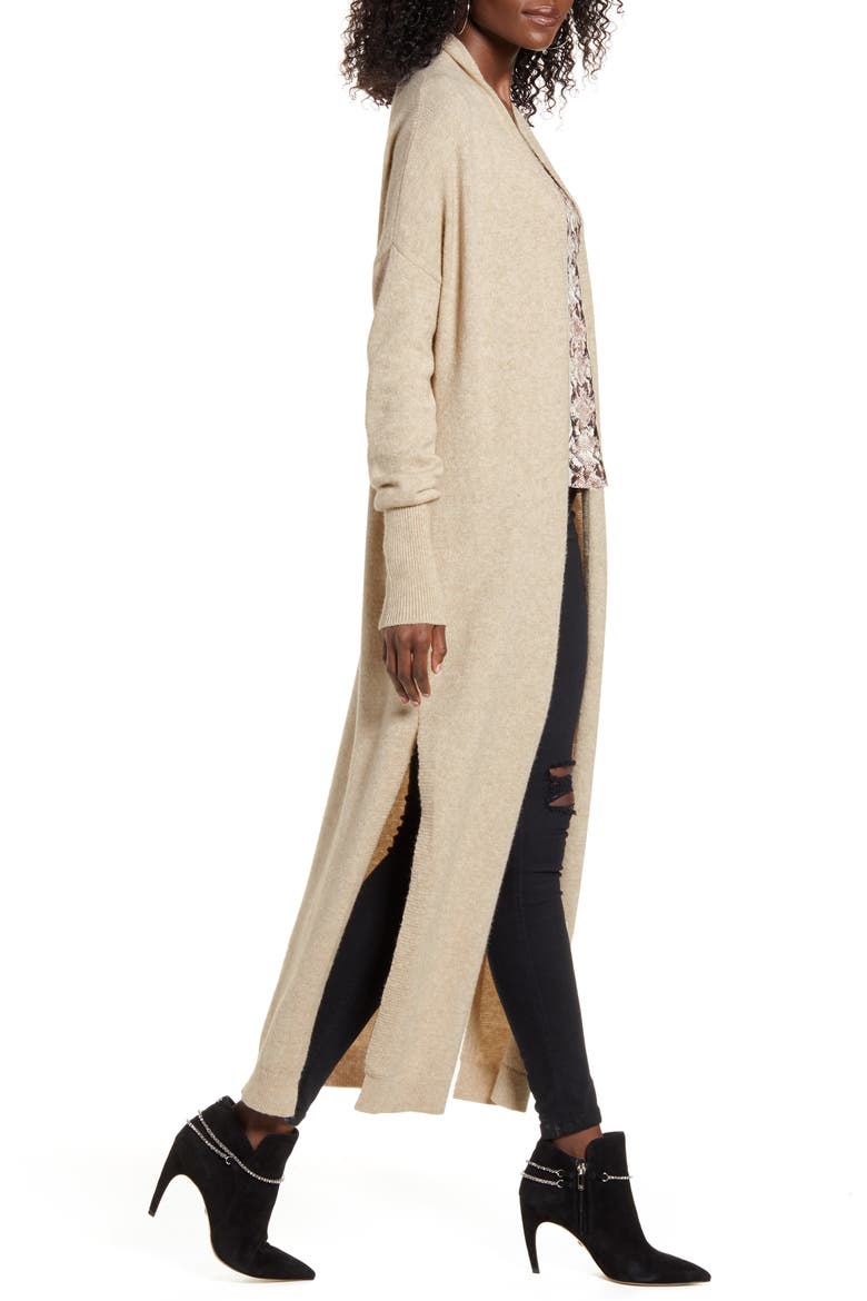 Longline Open Cardigan, Alternate, color, BEIGE HUMMUS HEATHER