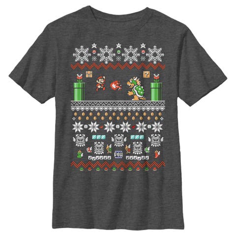 Boy's Nintendo Mario and Bowser Ugly Christmas Sweater  Graphic T-Shirt