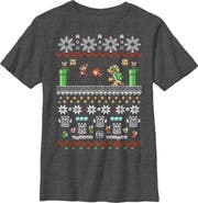 NINTENDO Boy's Nintendo Mario and Bowser Ugly Christmas Sweater  Graphic T-Shirt