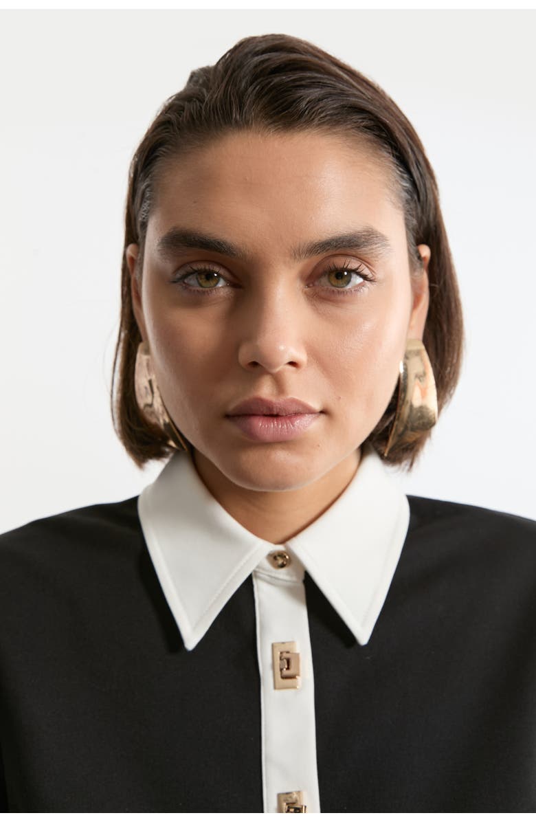 Karen Millen Techno Cotton Shirt Maxi Shirt Dress, Alternate, color, Mono