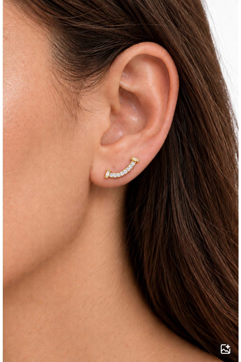 Cubic Zirconia Smile Stud Earrings, Alternate, color, GOLD PLATED