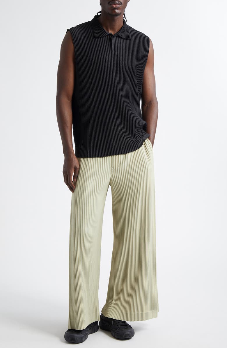 Homme Plissé Issey Miyake Light Mesh Pleated Sleeveless Polo, Alternate, color, Black