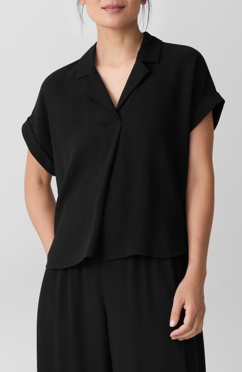 Eileen Fisher Silk Georgette Crepe Notch Collar Top In Black
