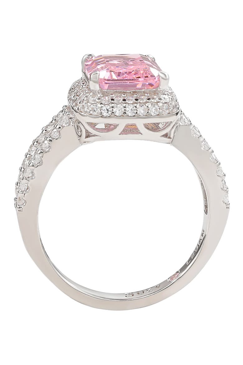Sterling Silver Pink Emerald CZ Pavé Halo Ring, Alternate, color, PINK