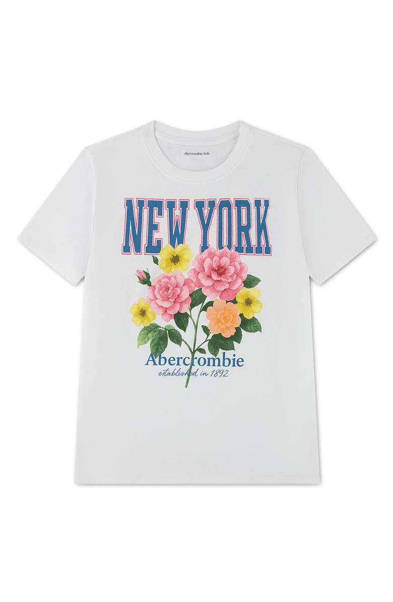 abercrombie kids Kids' Oversize Flower Graphic Cotton Blend T-Shirt, Main, color, Bright White