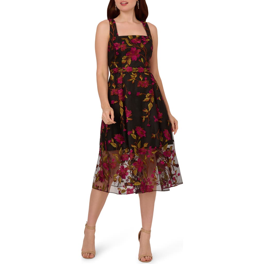 ADRIANNA PAPELL ADRIANNA PAPELL FLORAL EMBOIDERY MIDI DRESS