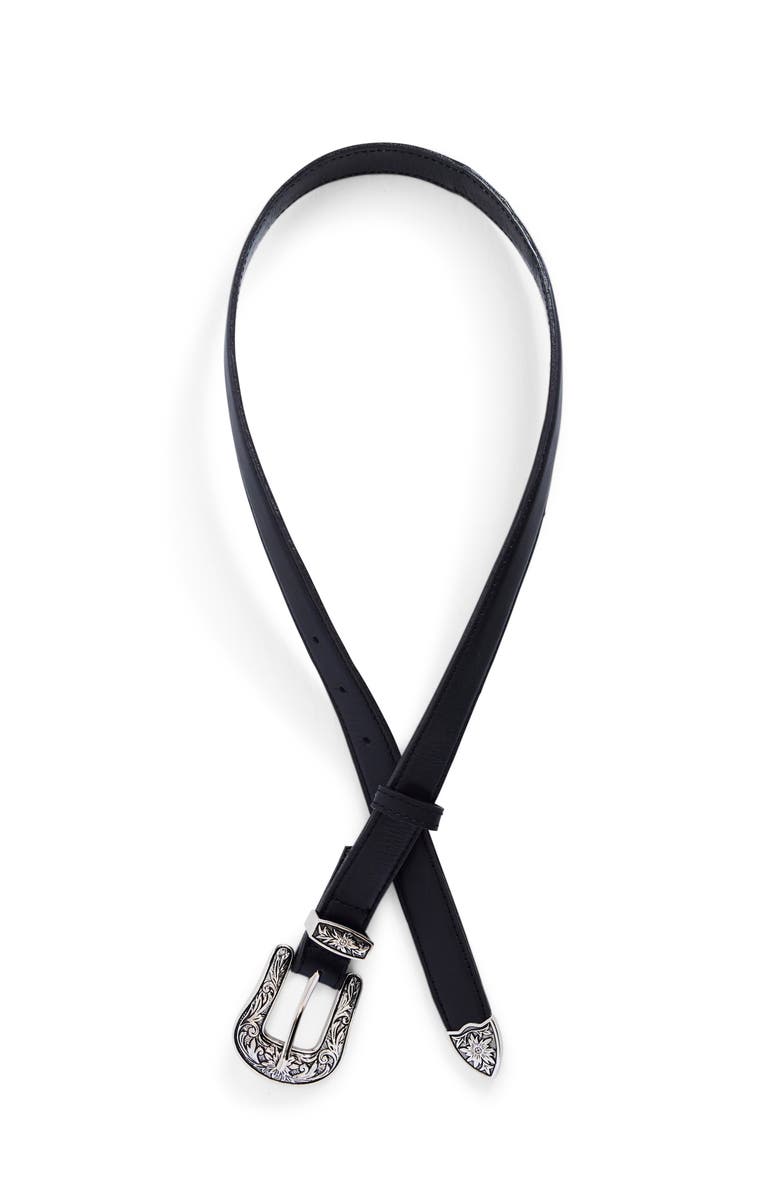 Paneros Clothing Dixie Western Black Leather Belt, Main, color,