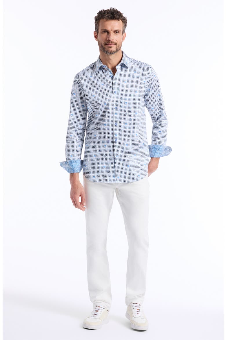 Brentwood Lattice Print Stretch Cotton Button-Up Shirt, Alternate, color, LIGHT BLUE