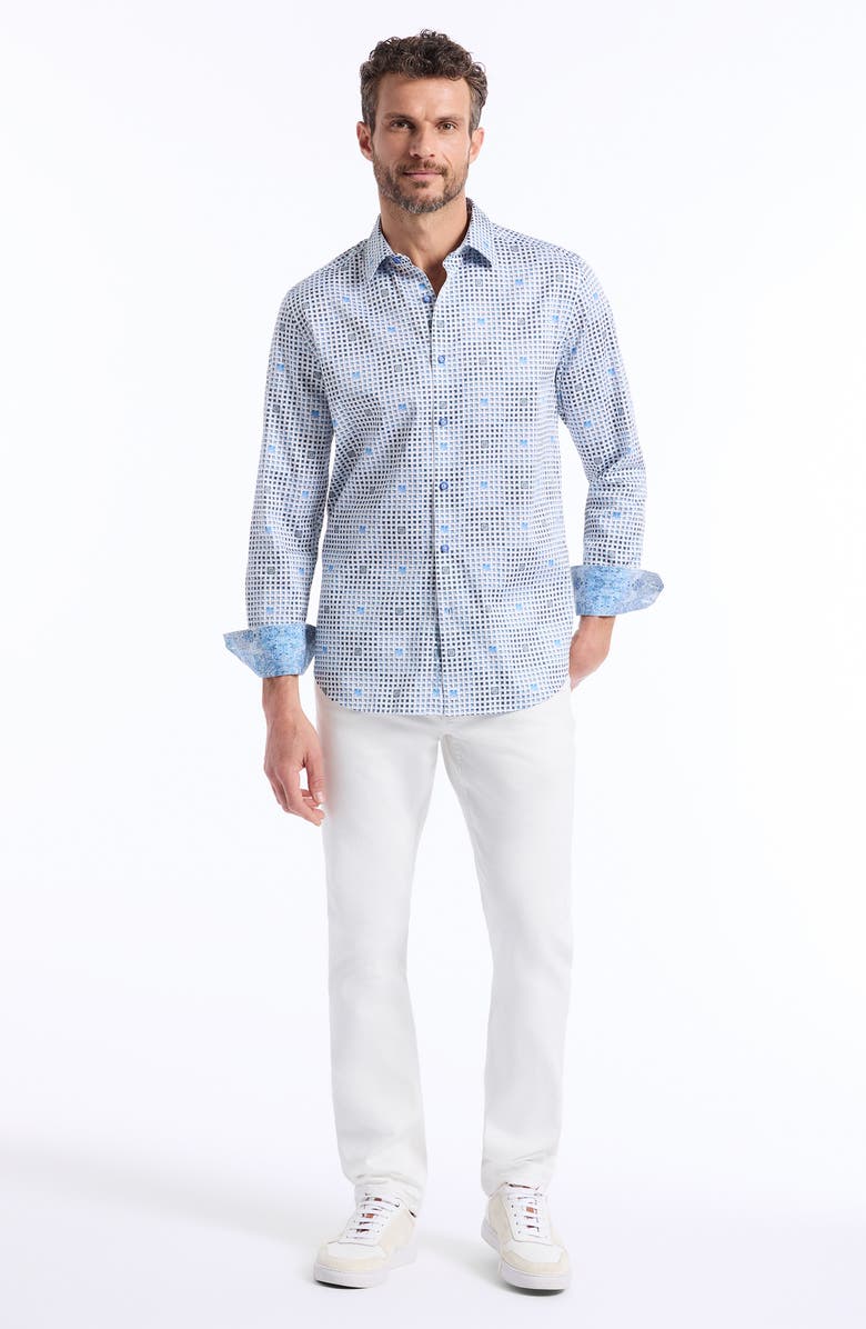 Robert Graham Brentwood Lattice Print Stretch Cotton Button-Up Shirt, Alternate, color, Light Blue