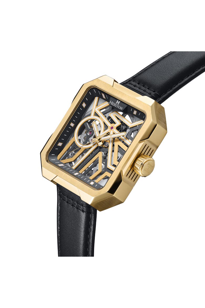 Campbell Leather-Band Skeleton Watch, Alternate, color, Gold