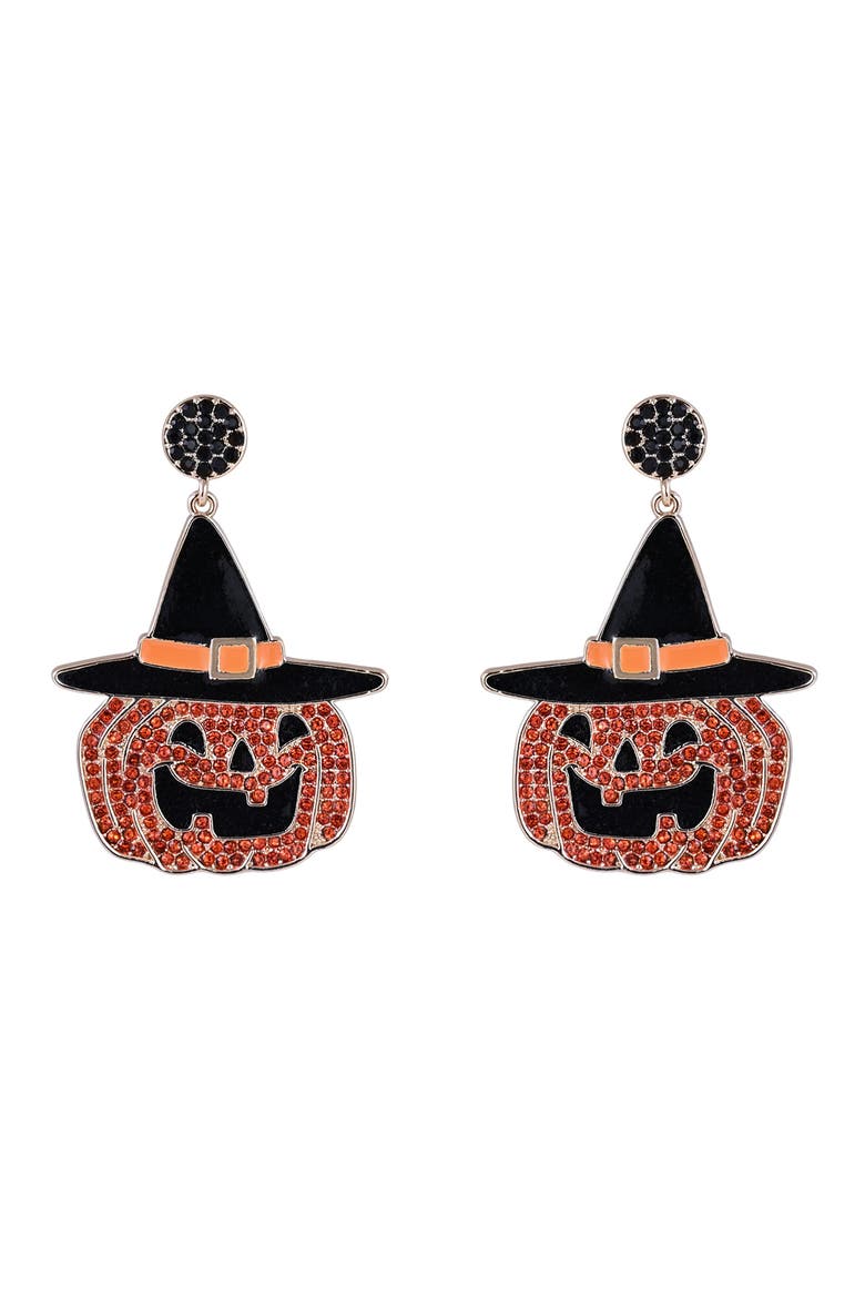 Halloween Jack-O-Lantern Earrings, Alternate, color, Orange