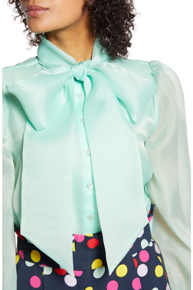 x Atlantic-Pacific Bow Collar Blouse (Nordstrom Exclusive), Alternate, color, GREEN FLORA