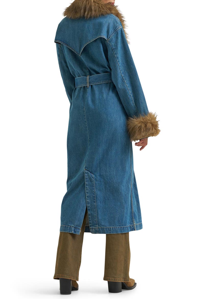 Faux Fur Trim Denim Coat, Alternate, color, DENIM