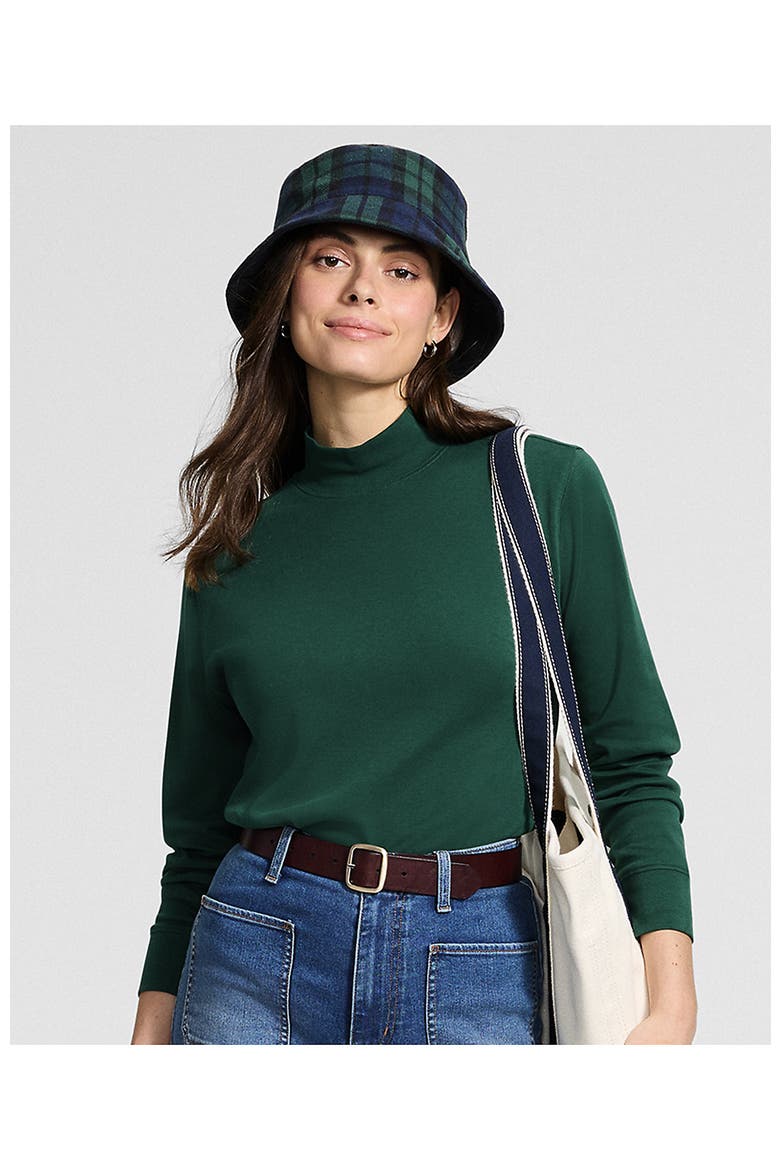 Relaxed Cotton Long Sleeve Mock Turtleneck, Alternate, color, Pine